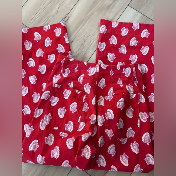 Anthropologie Maeve Red Pants with White Shell Pattern - Picture 1 of 6